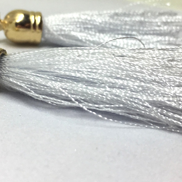 White Handmade Tassel Earrings - Picture 2 of 3